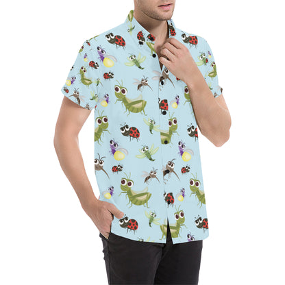 Ladybug Pattern Print Design 01 Men's Short Sleeve Button Up Shirt