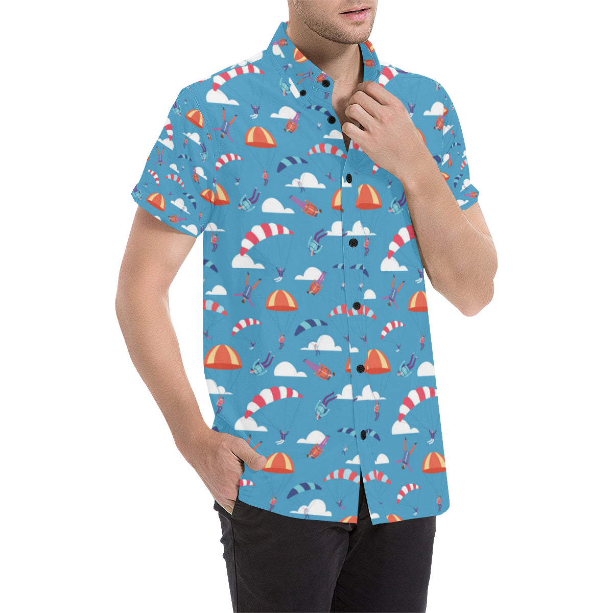 Skydiving Pattern Print Design 03 Men's Short Sleeve Button Up Shirt