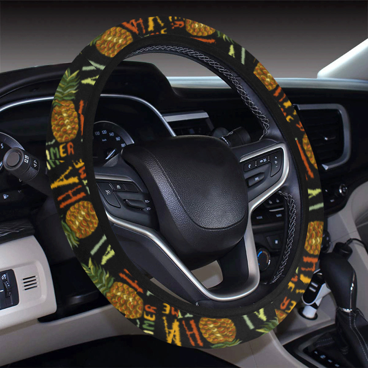 Aloha Hawaii Time Design Themed Print Steering Wheel Cover with Elastic Edge