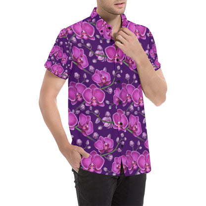 Orchid Pattern Print Design A03 Men's Short Sleeve Button Up Shirt
