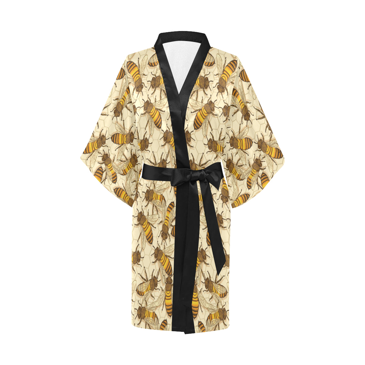 Bee Pattern Print Design BEE05 Women's Short Kimono