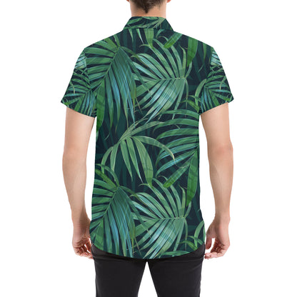 Tropical Flower Pattern Print Design TF011 Men's Short Sleeve Button Up Shirt