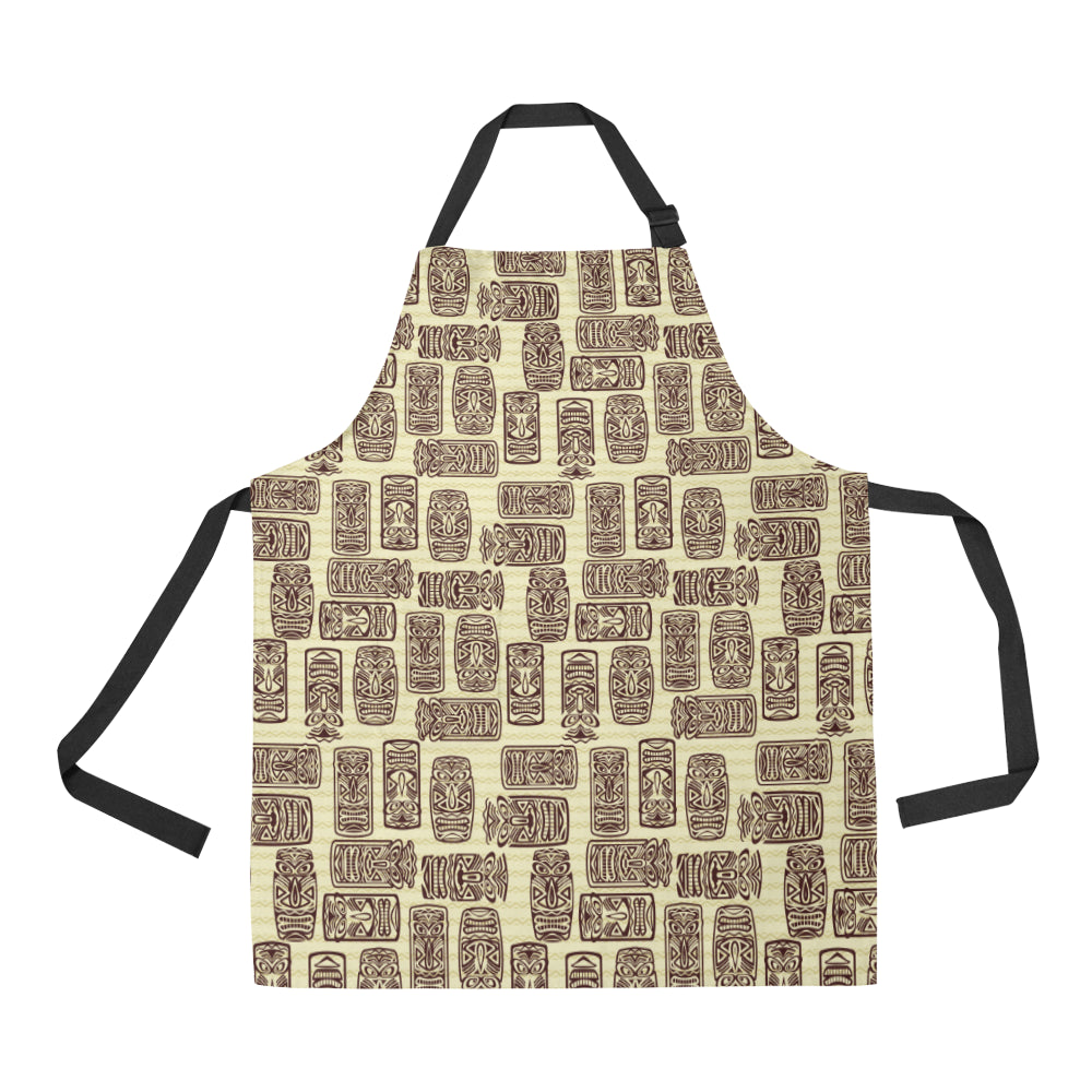 Tiki Brown Mask Print Apron with Pocket