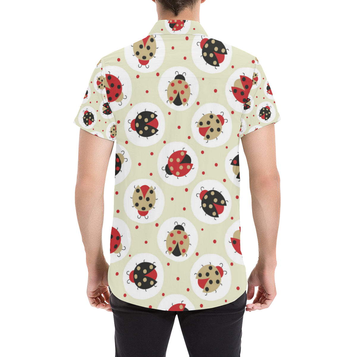 Ladybug Pattern Print Design 03 Men's Short Sleeve Button Up Shirt