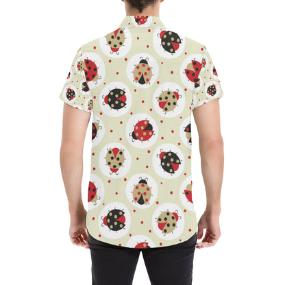 Ladybug Pattern Print Design 03 Men's Short Sleeve Button Up Shirt