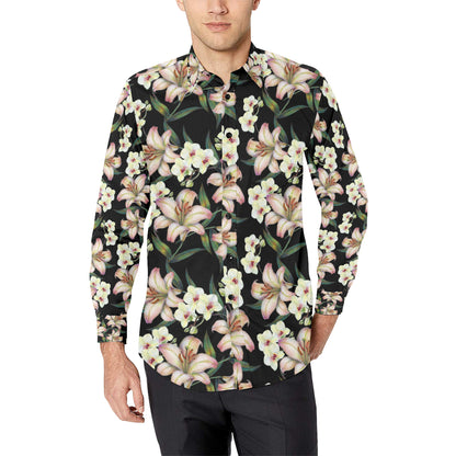 Lily Pattern Print Design LY03 Men's Long Sleeve Shirt