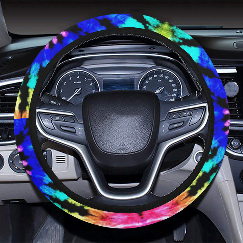 Tie Dye Rainbow Design Print Steering Wheel Cover with Elastic Edge