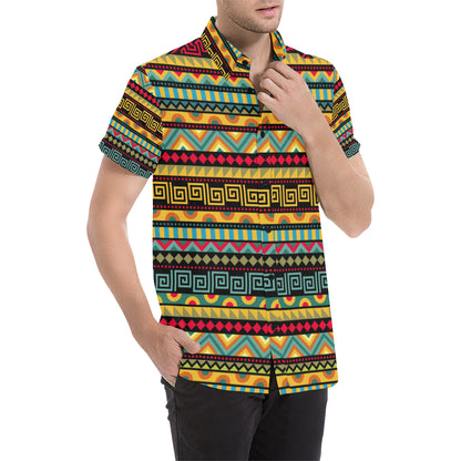 African Pattern Print Design 03 Men's Short Sleeve Button Up Shirt