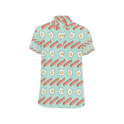 Bacon Sausage Pattern Print Design 01 Men's Short Sleeve Button Up Shirt