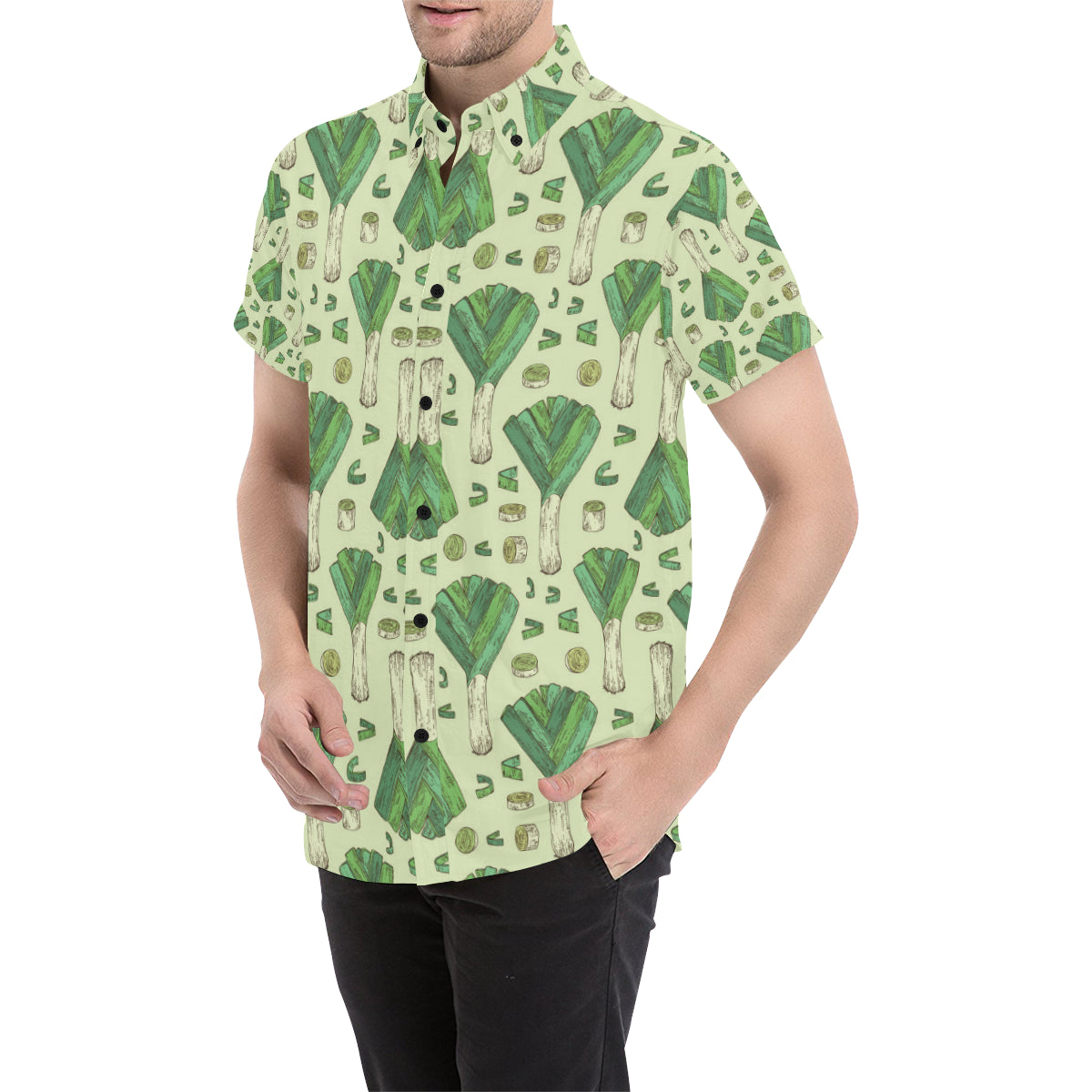 Leek Pattern Print Design 04 Men's Short Sleeve Button Up Shirt