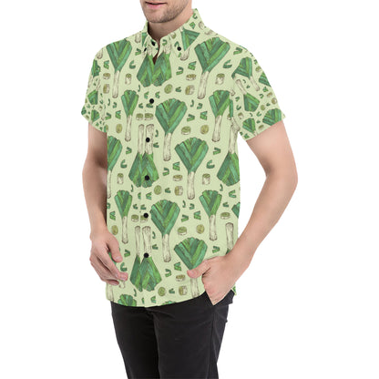 Leek Pattern Print Design 04 Men's Short Sleeve Button Up Shirt