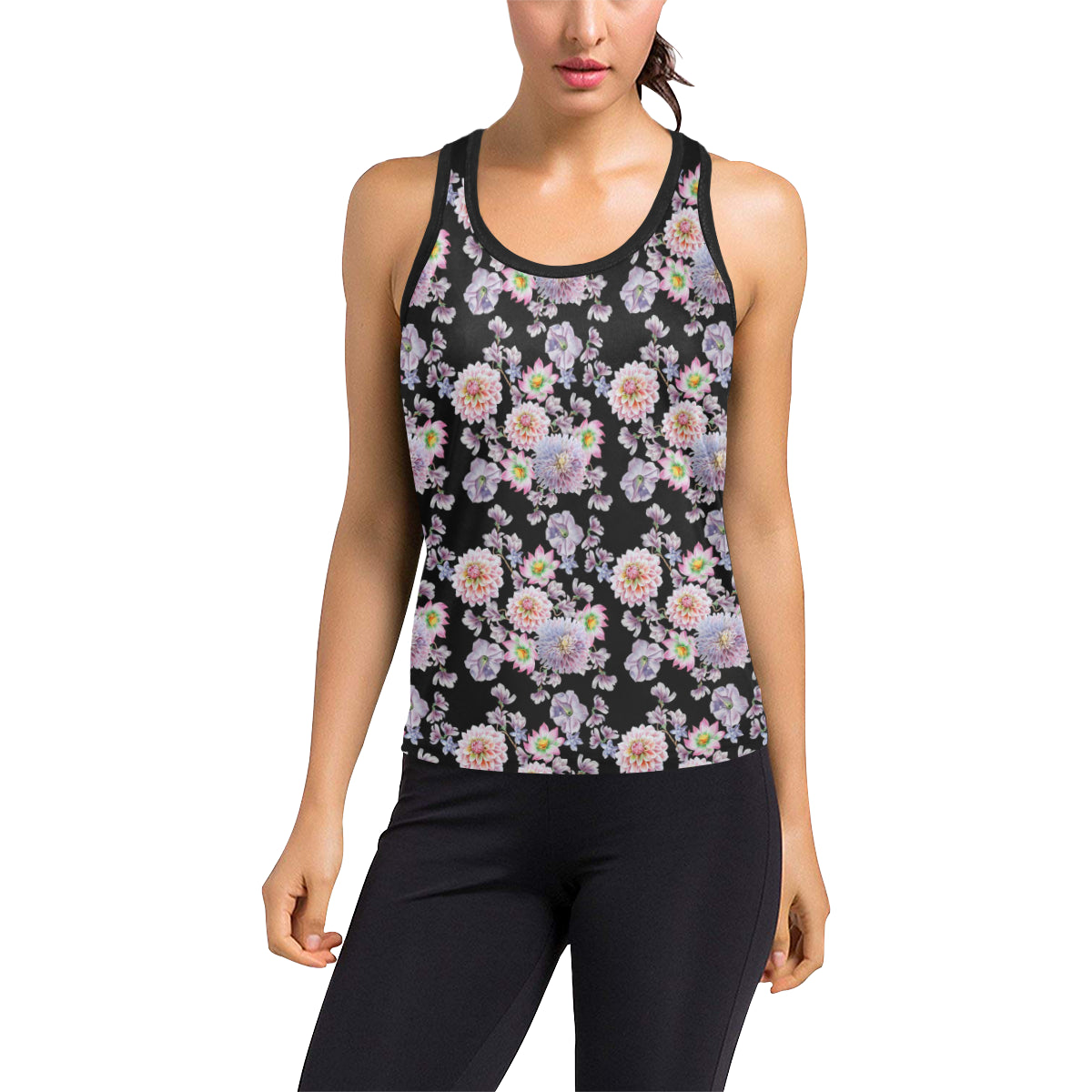 Dahlia Pattern Print Design DH012 Women's Racerback Tank Top