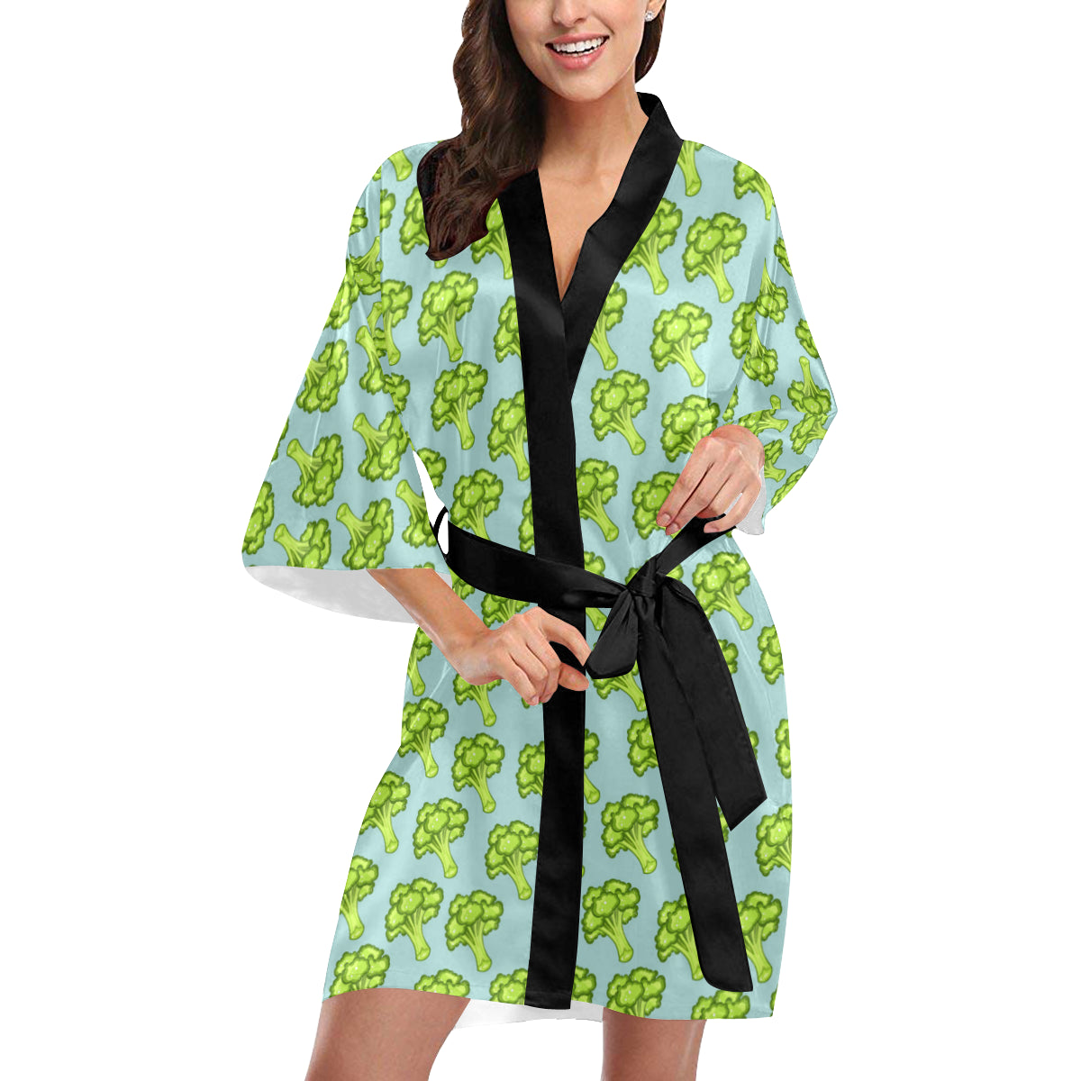 Broccoli Pattern Print Design 02 Women's Short Kimono