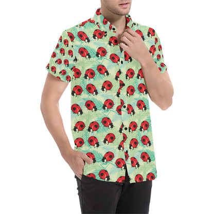 Ladybug Cute Print Pattern Men's Short Sleeve Button Up Shirt