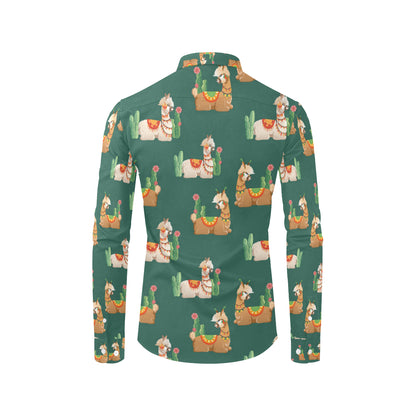 Llama Cactus Pattern Print Design 07 Men's Long Sleeve Shirt