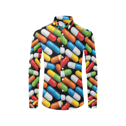 Pill Pattern Print Design A02 Men's Long Sleeve Shirt