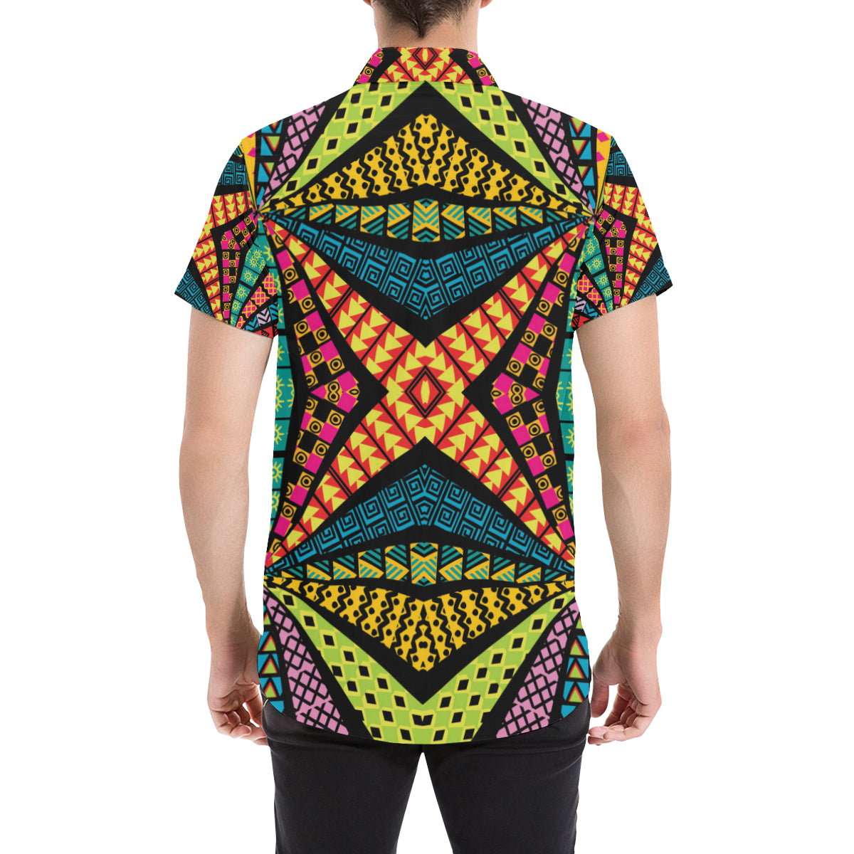 Kaleidoscope Pattern Print Design 05 Men's Short Sleeve Button Up Shirt