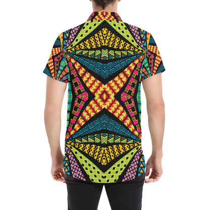 Kaleidoscope Pattern Print Design 05 Men's Short Sleeve Button Up Shirt