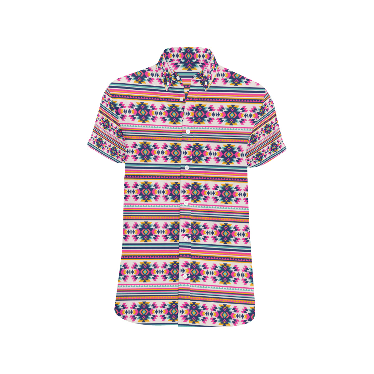 Indian Navajo Neon Themed Design Print Men's Short Sleeve Button Up Shirt