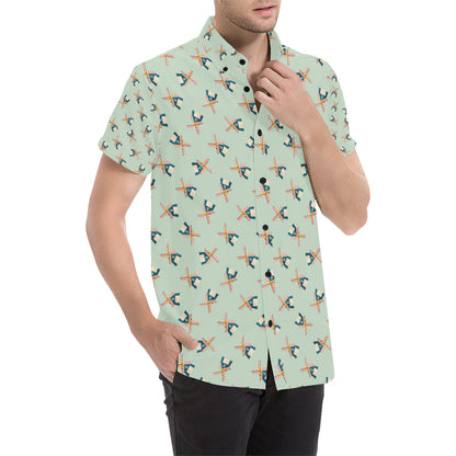 Windmill Pattern Print Design 02 Men's Short Sleeve Button Up Shirt