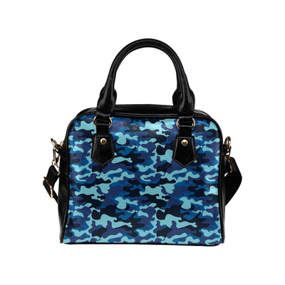 Camo Blue Pattern Print Design 04 Shoulder Handbag