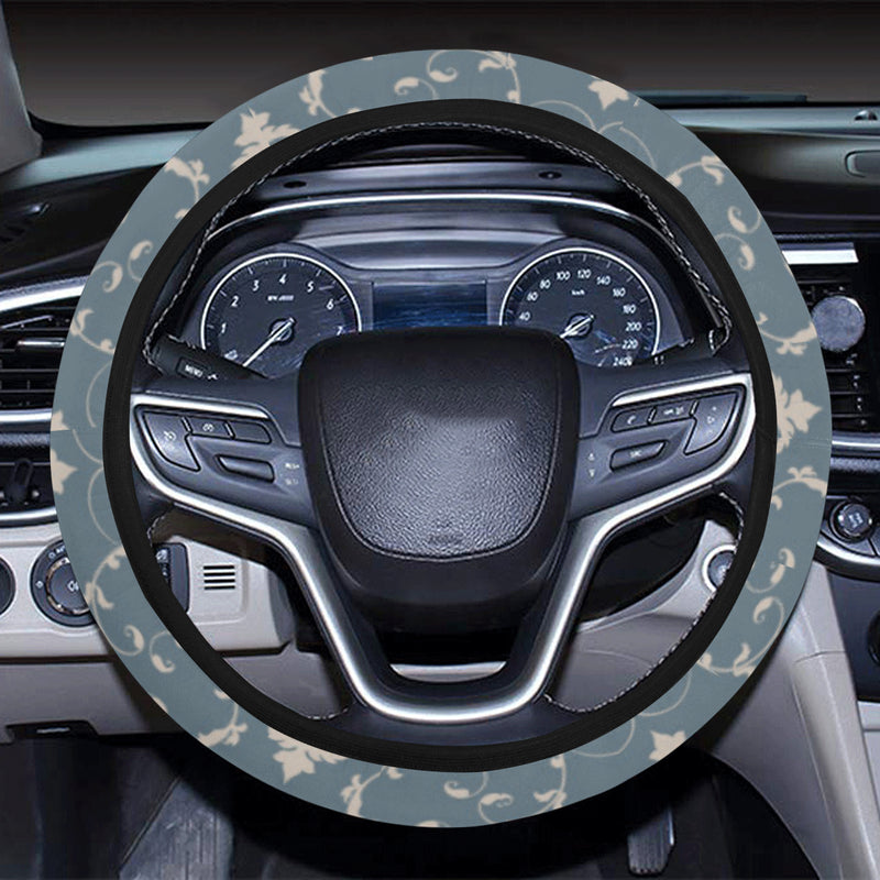 Damask Elegant Teal Print Pattern Steering Wheel Cover with Elastic Edge