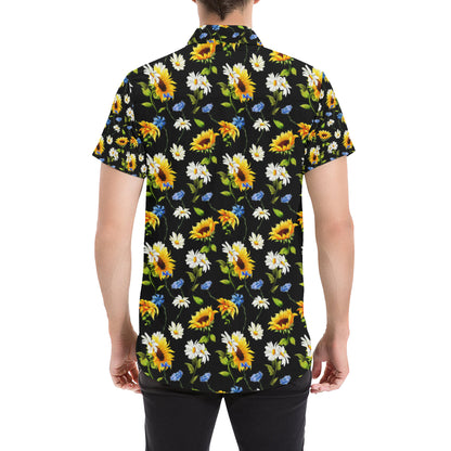 Sunflower Chamomile Bright Color Print Men's Short Sleeve Button Up Shirt