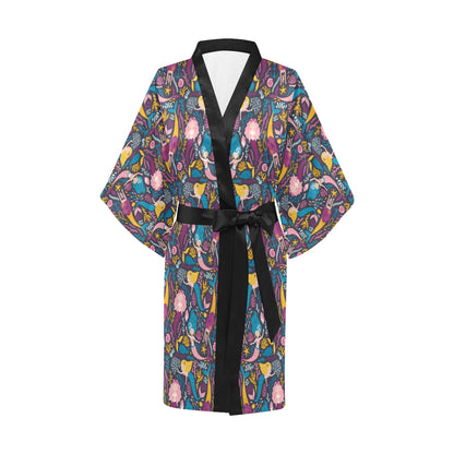Mermaid Pattern Print Design 08 Women's Short Kimono