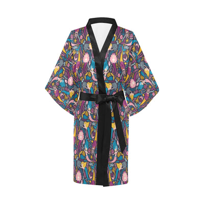 Mermaid Pattern Print Design 08 Women's Short Kimono