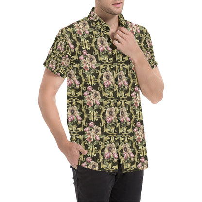 Baroque Pattern Print Design 02 Men's Short Sleeve Button Up Shirt