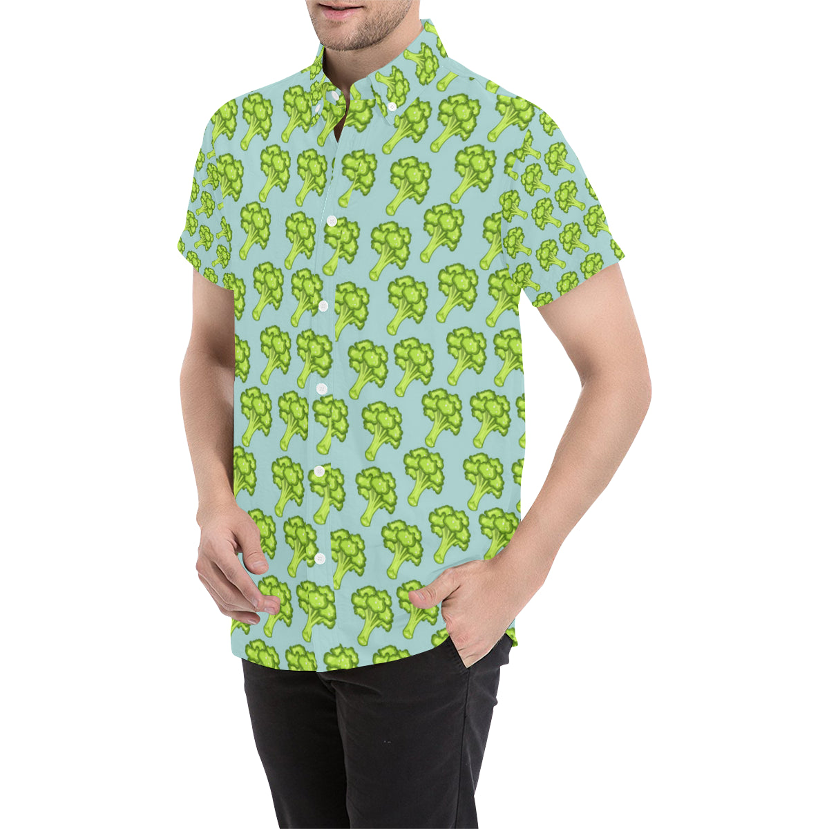Broccoli Pattern Print Design 02 Men's Short Sleeve Button Up Shirt