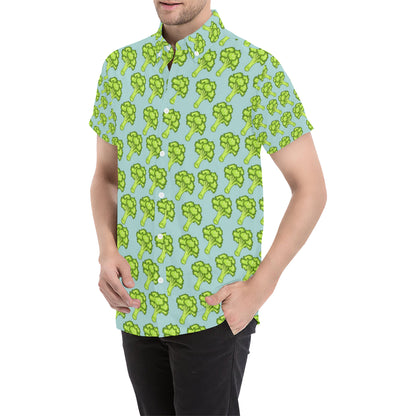 Broccoli Pattern Print Design 02 Men's Short Sleeve Button Up Shirt
