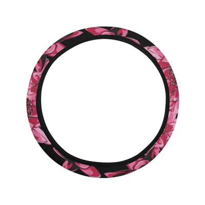 Lotus Pattern Print Design 03 Steering Wheel Cover with Elastic Edge