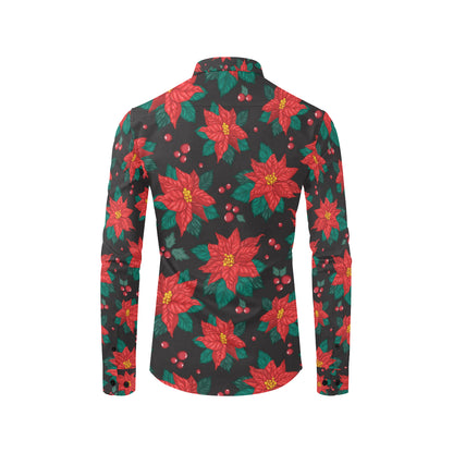 Poinsettia Pattern Print Design POT07 Men's Long Sleeve Shirt