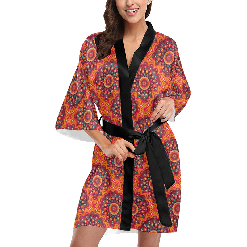 Bohemian Pattern Print Design 04 Women's Short Kimono