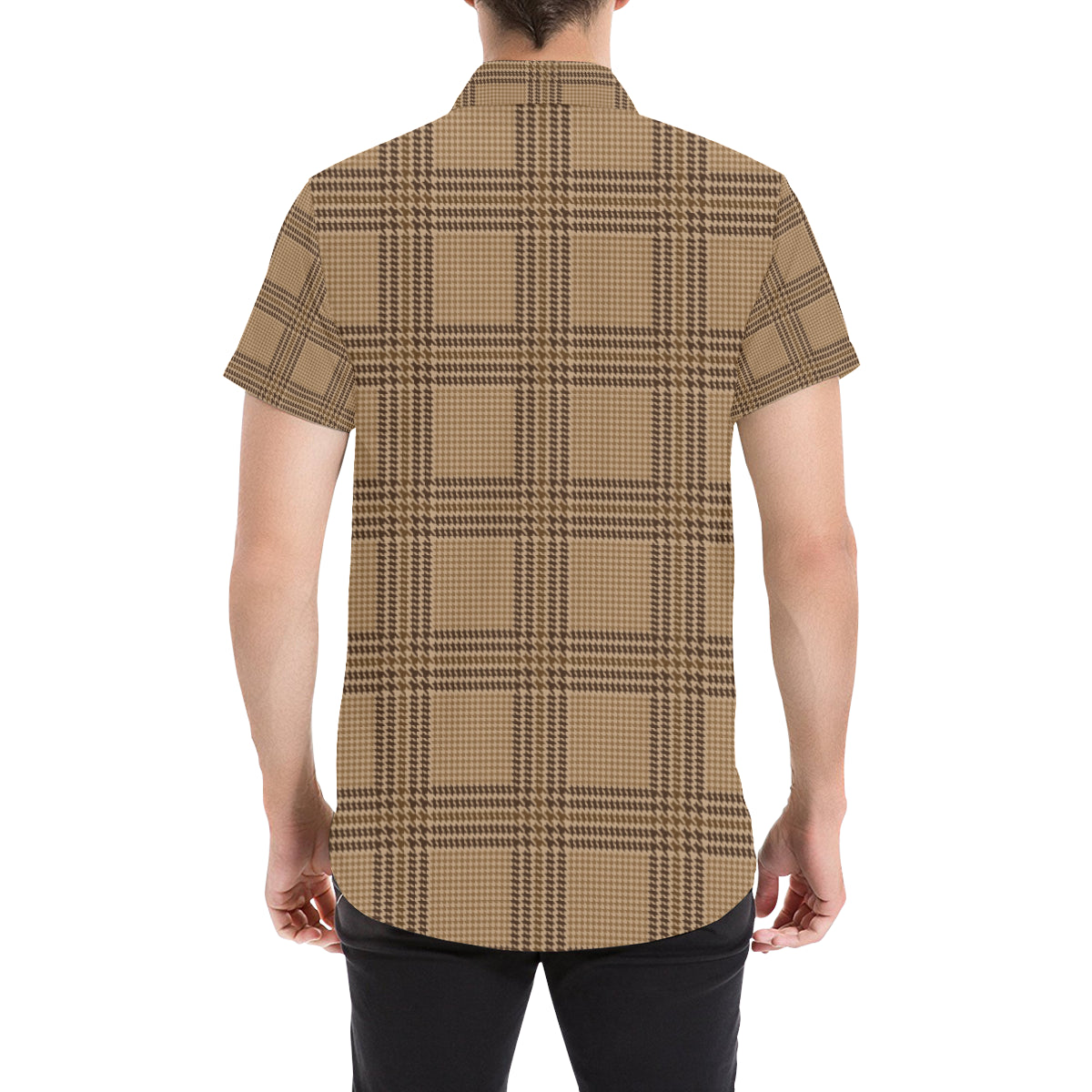 Houndstooth Brown Pattern Print Design 04 Men's Short Sleeve Button Up Shirt