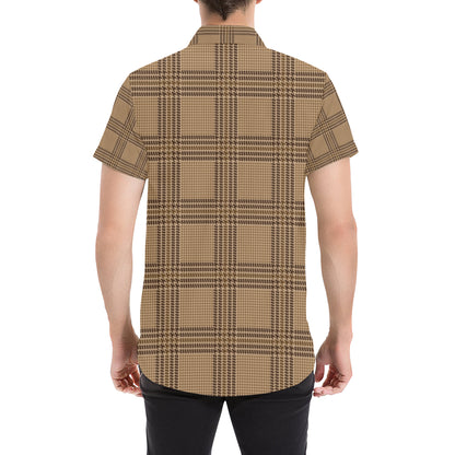 Houndstooth Brown Pattern Print Design 04 Men's Short Sleeve Button Up Shirt