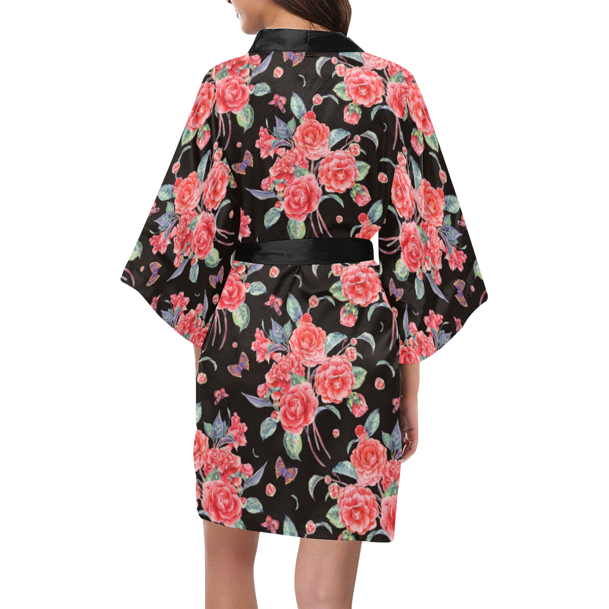 Camellia Pattern Print Design CM03 Women's Short Kimono