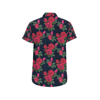 Rose Pattern Print Design A04 Men's Short Sleeve Button Up Shirt