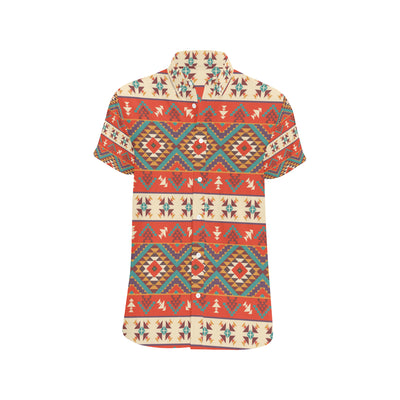 Aztec Red Print Pattern Men's Short Sleeve Button Up Shirt