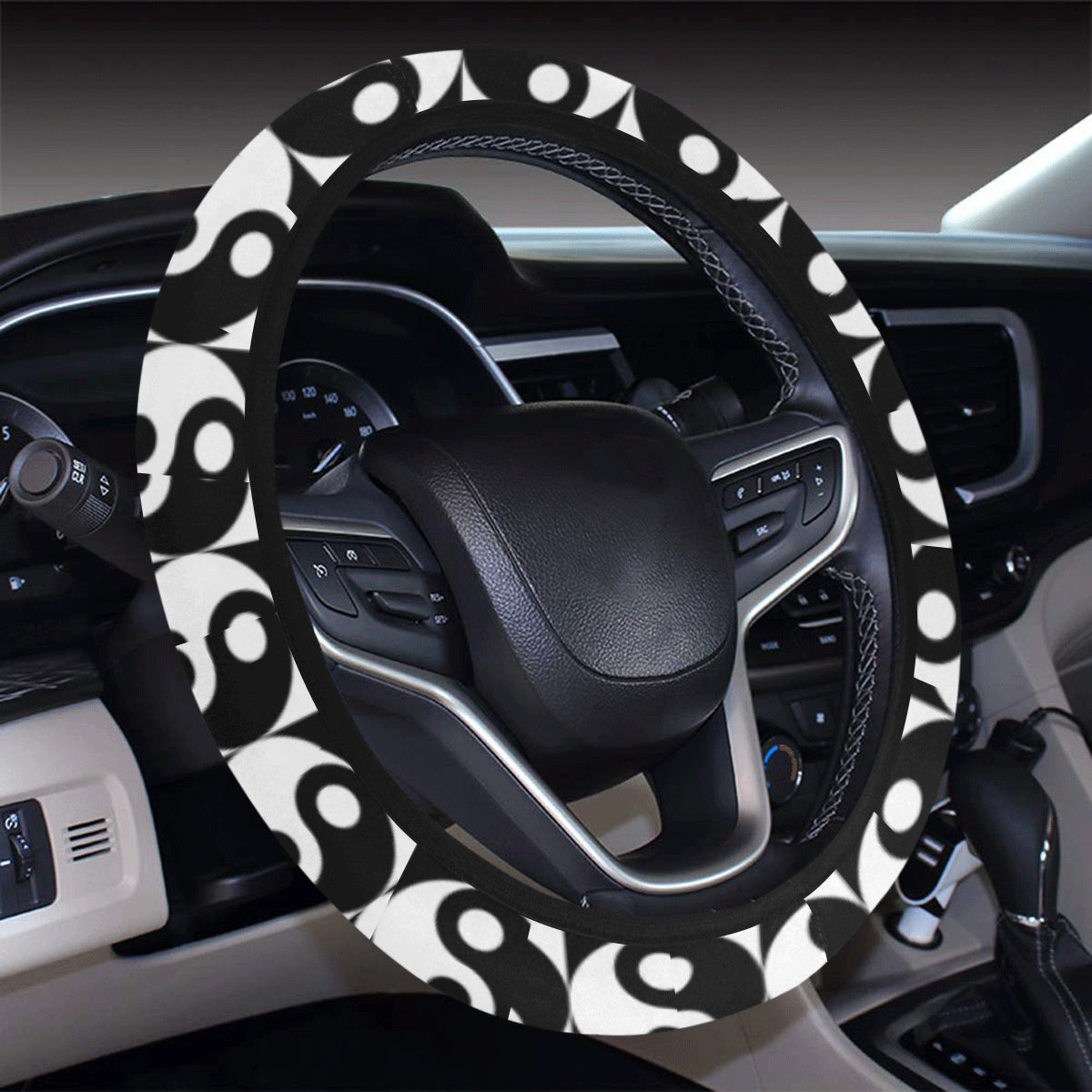 Yin Yang Classic Pattern Design Print Steering Wheel Cover with Elastic Edge