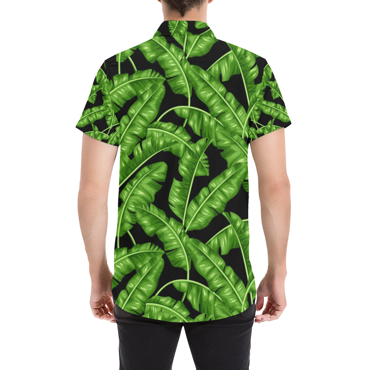 Banana Leaf Pattern Print Design BL01 Men's Short Sleeve Button Up Shirt