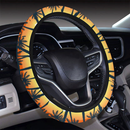 Palm Tree Sunset Design Print Steering Wheel Cover with Elastic Edge