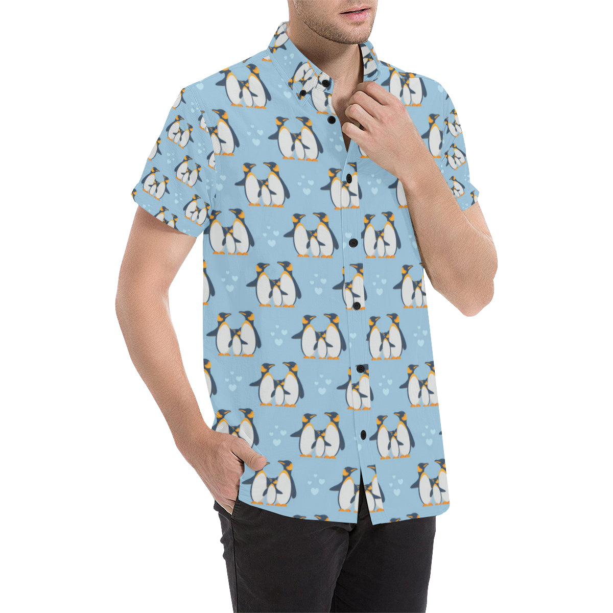 Penguin Pattern Print Design A04 Men's Short Sleeve Button Up Shirt