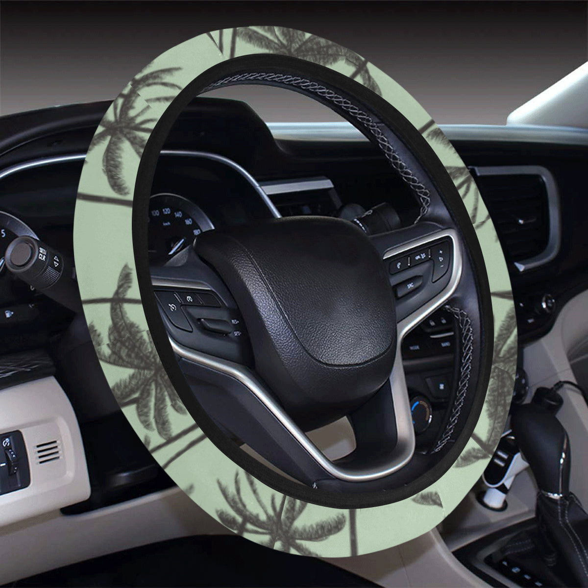 Palm Tree Pattern Print Design A04 Steering Wheel Cover with Elastic Edge