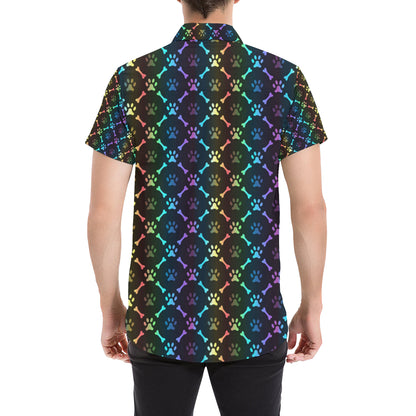 Paw Rainbow Print Men's Short Sleeve Button Up Shirt