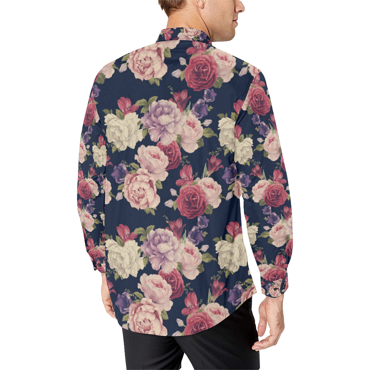 Peony Pattern Print Design PE03 Men's Long Sleeve Shirt