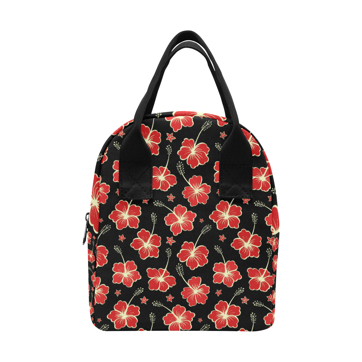 Red Hibiscus Pattern Print Design HB021 Insulated Lunch Bag