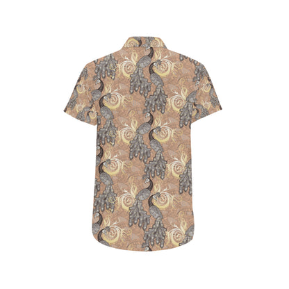Peacock Pattern Print Design A05 Men's Short Sleeve Button Up Shirt