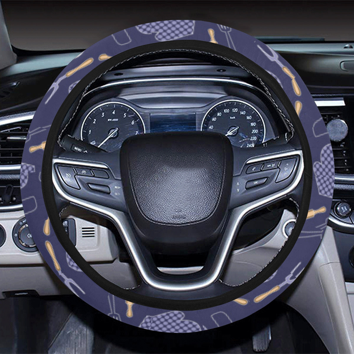 Cooking Kitchen Tools Pattern Print Design 04 Steering Wheel Cover with Elastic Edge